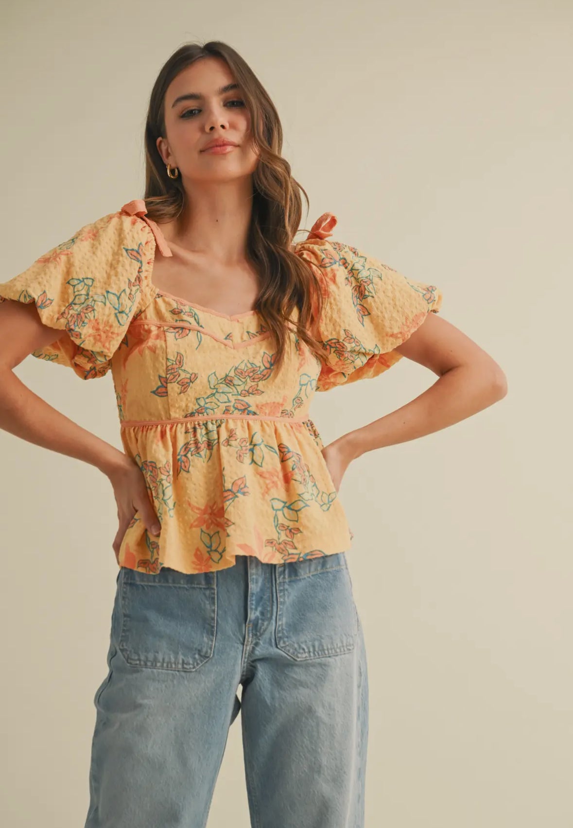 Papaya Floral Peplum Waist Top