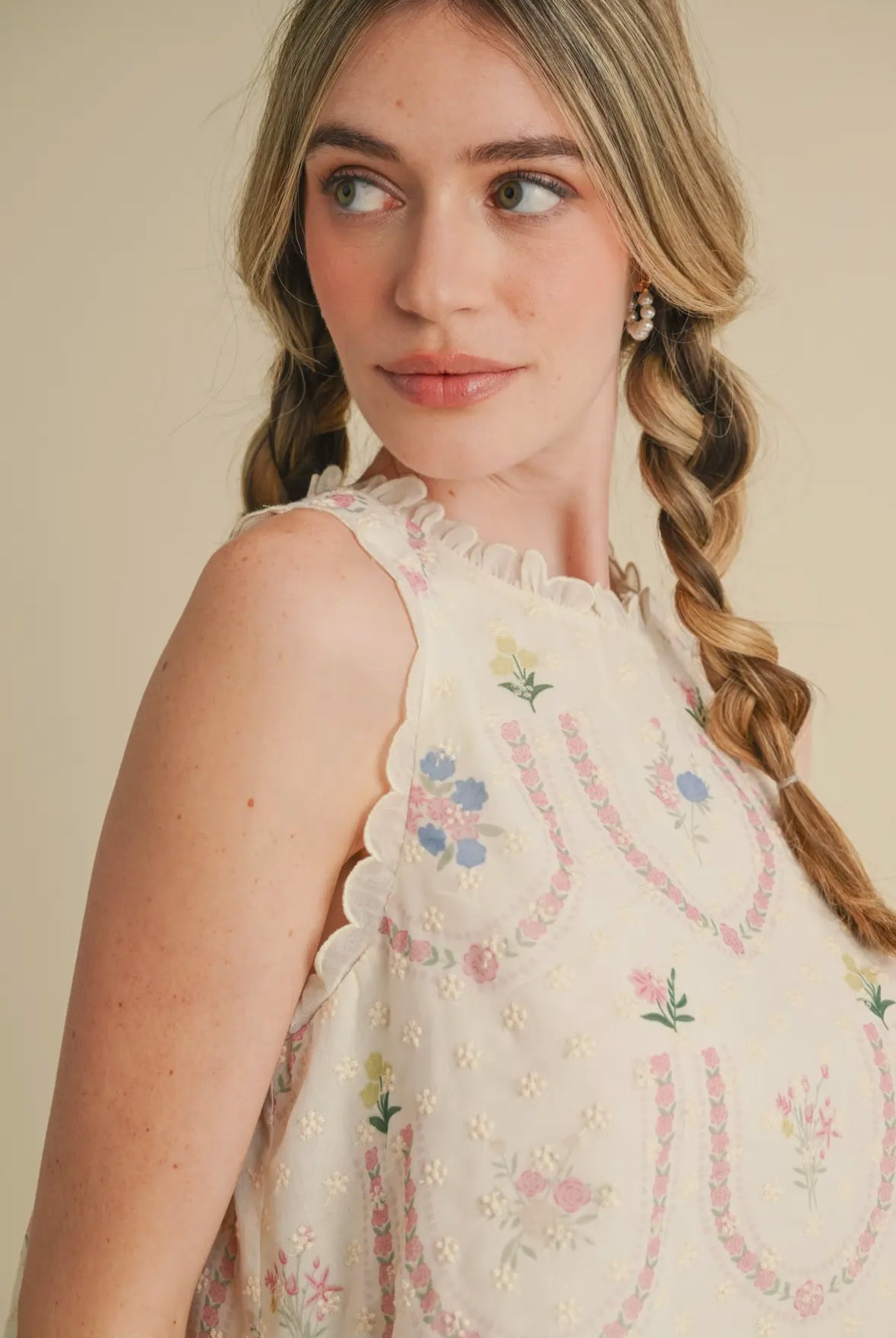 Floral Embroidered Babydoll Top