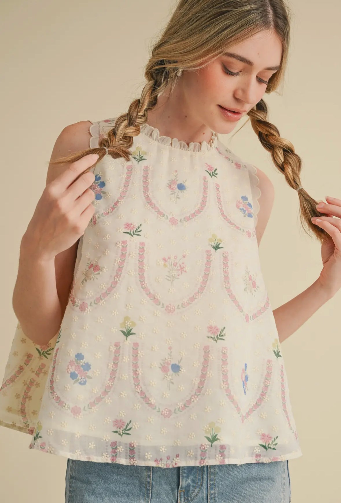 Floral Embroidered Babydoll Top