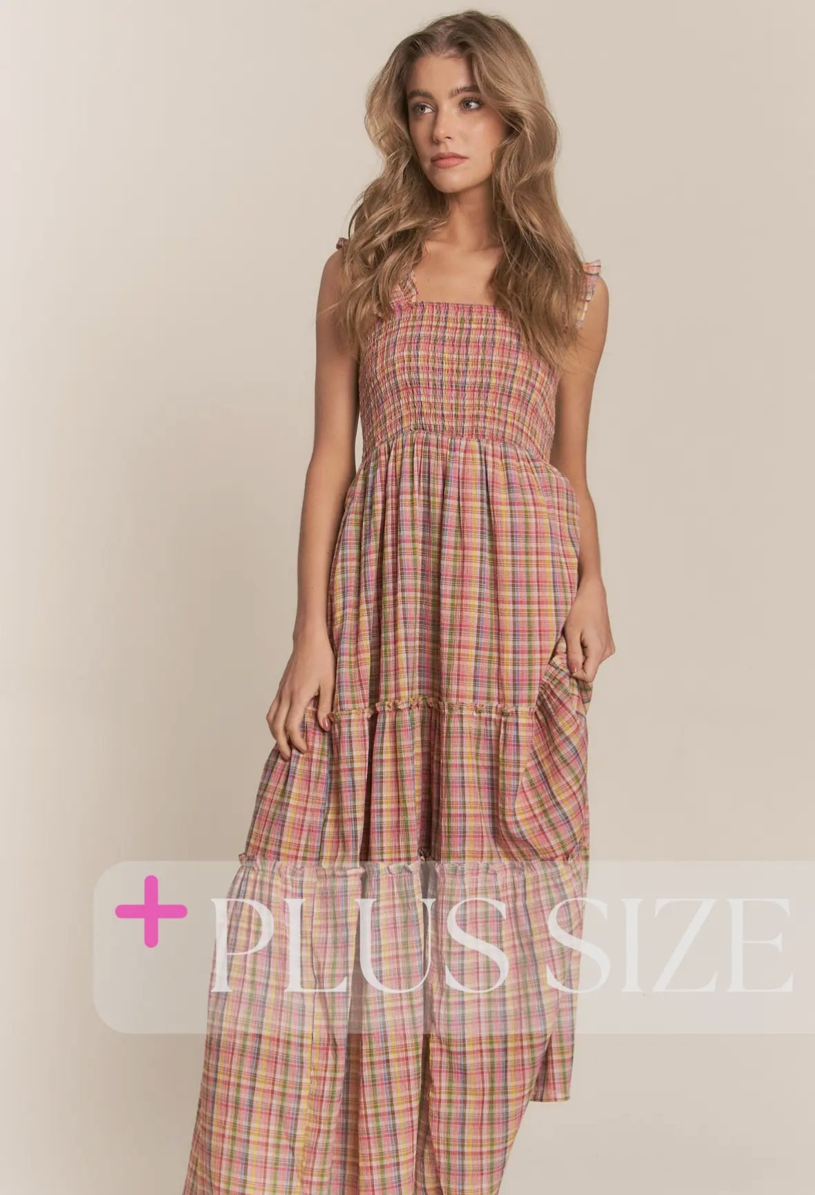 The Nelly| Plus Pink Multi Tiered Maxi Dress