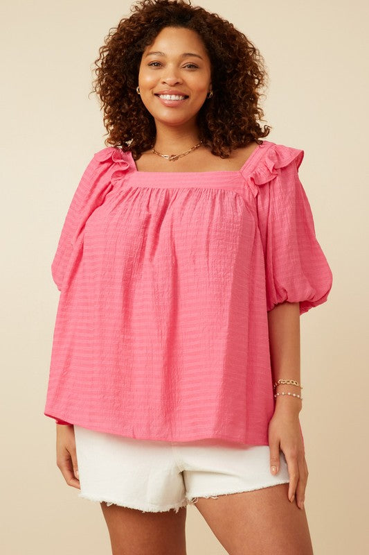Plus Pink Squared Neck Top