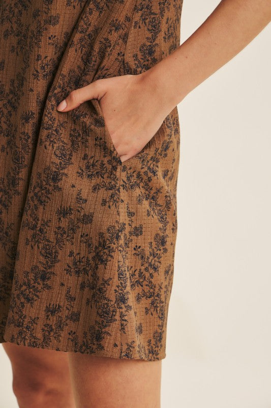 The Annabelle| Pecan Brown Floral Mini A-line Dress
