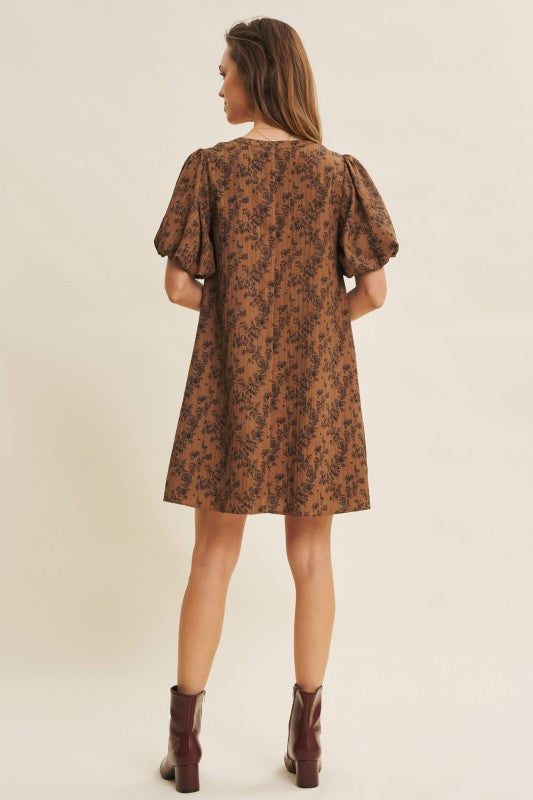 The Annabelle| Pecan Brown Floral Mini A-line Dress