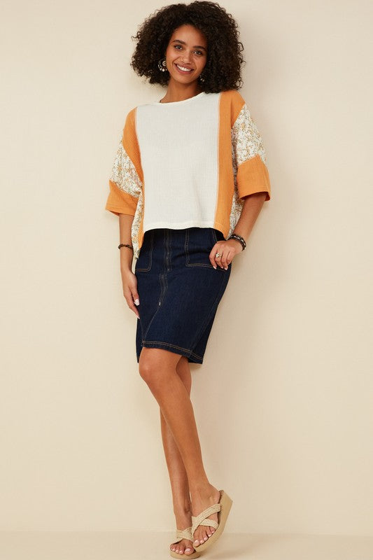 Apricot Floral Patchwork Gauze Top