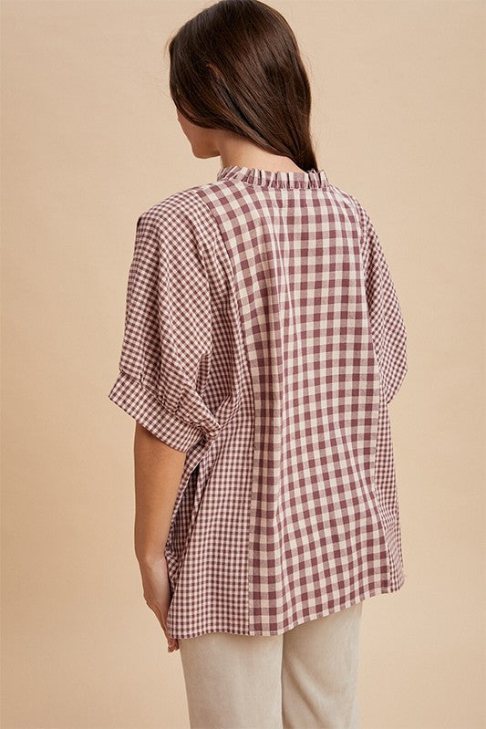 Burgundy Gingham Mixed Pattern