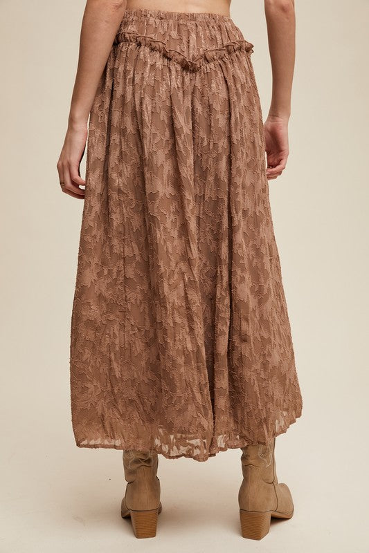  Mocha Floral Textured Skirt