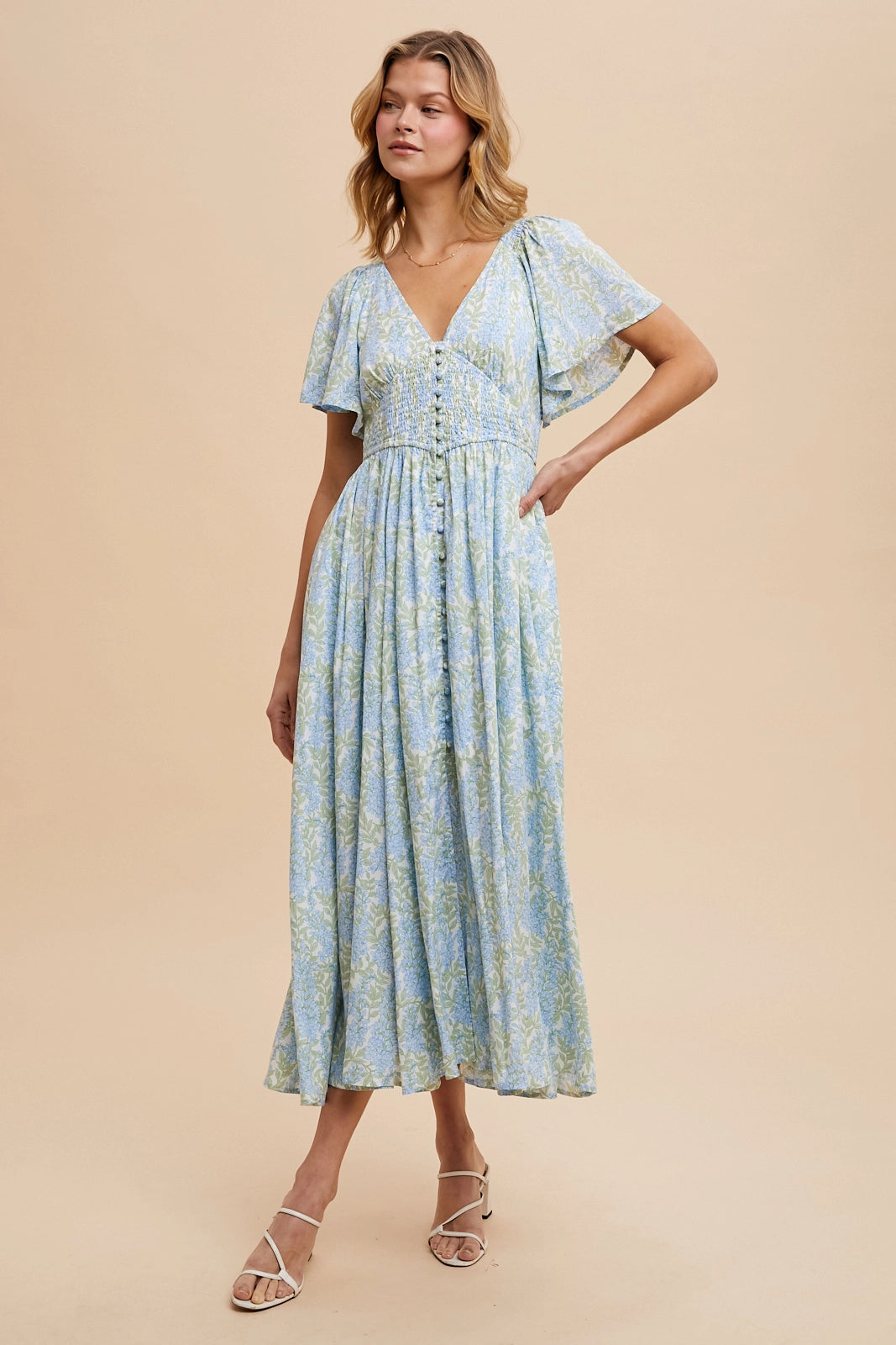 The Lily| Smocked Waist Button Down Maxi Dress