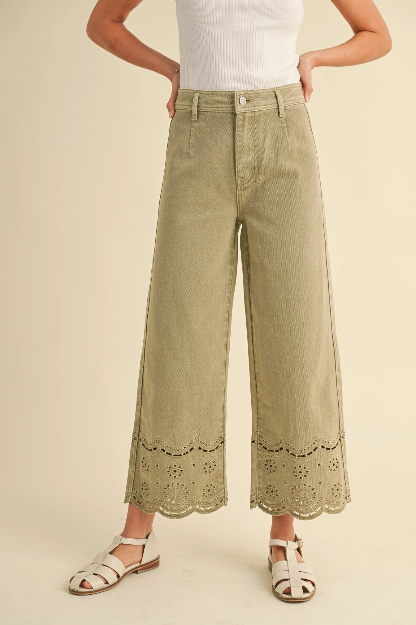 Washed Olive Embroidered Pants