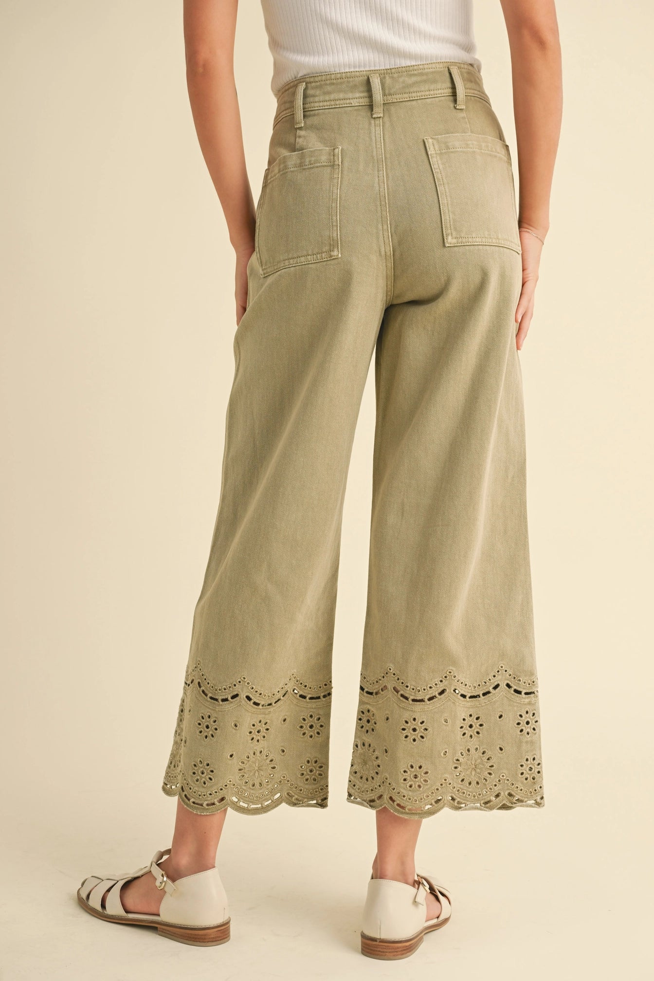 Washed Olive Embroidered Pants