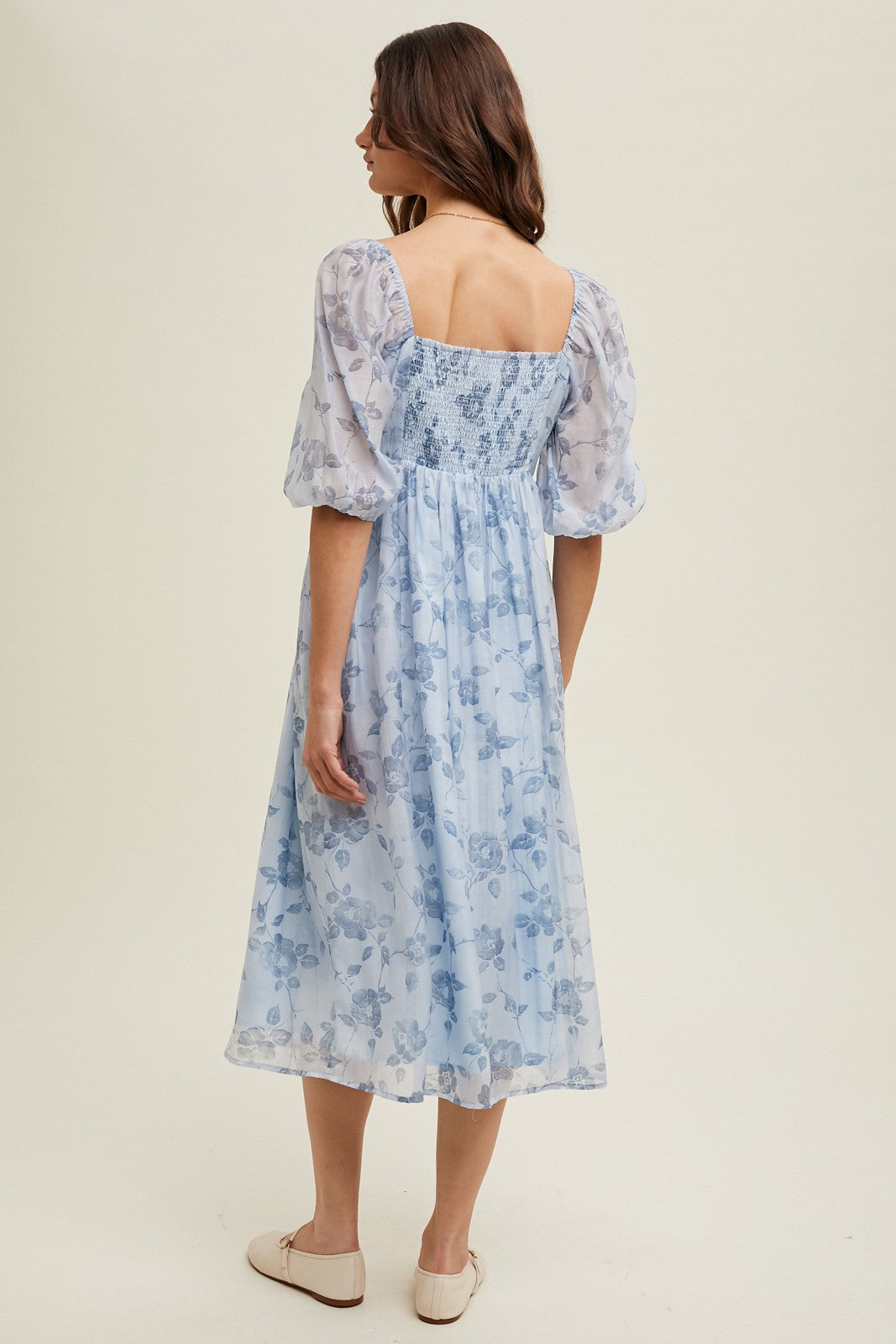 The Charlotte| Blue Floral Pleated Midi Dress