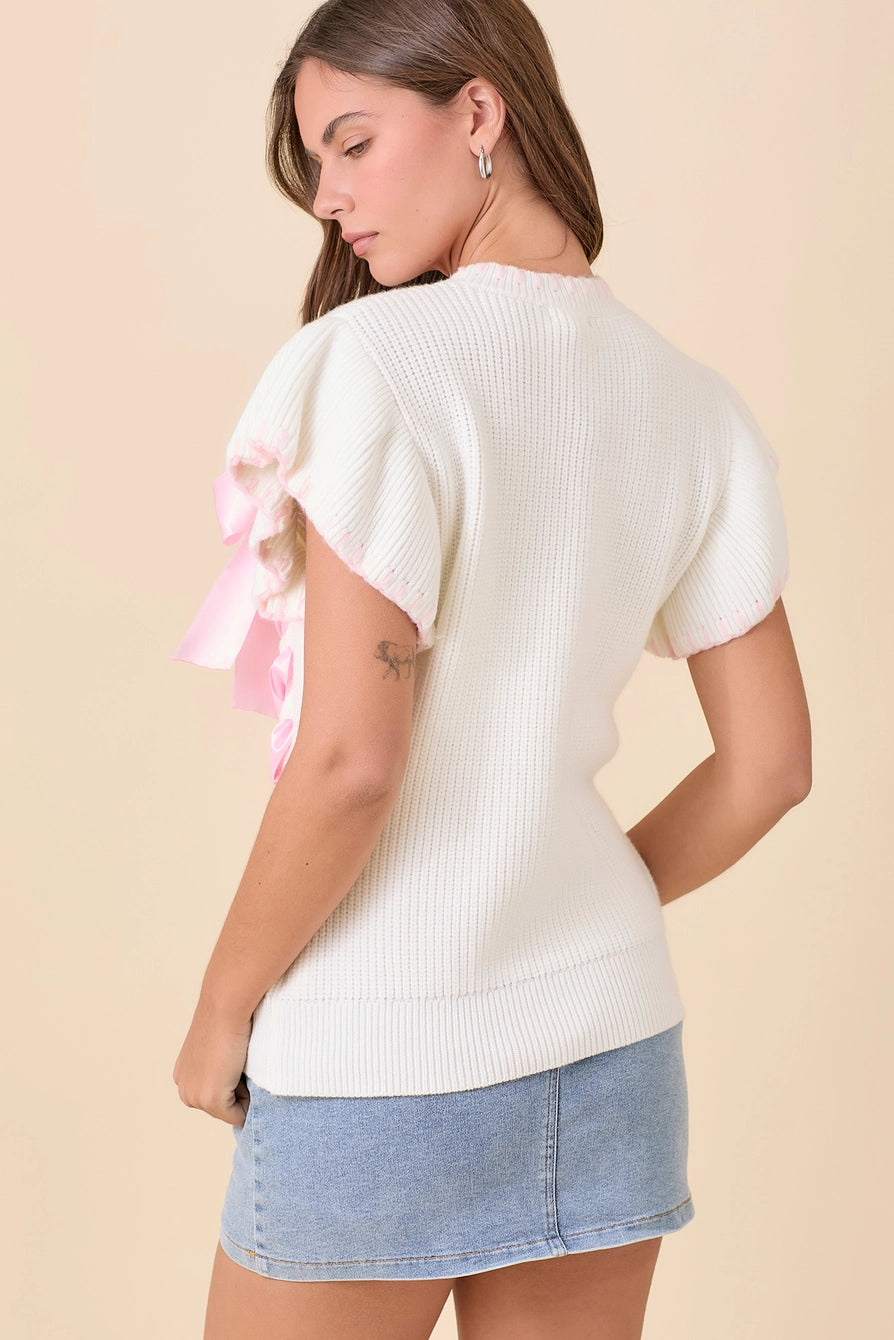 Weaved Ribbon Bow Sweater Knit Top