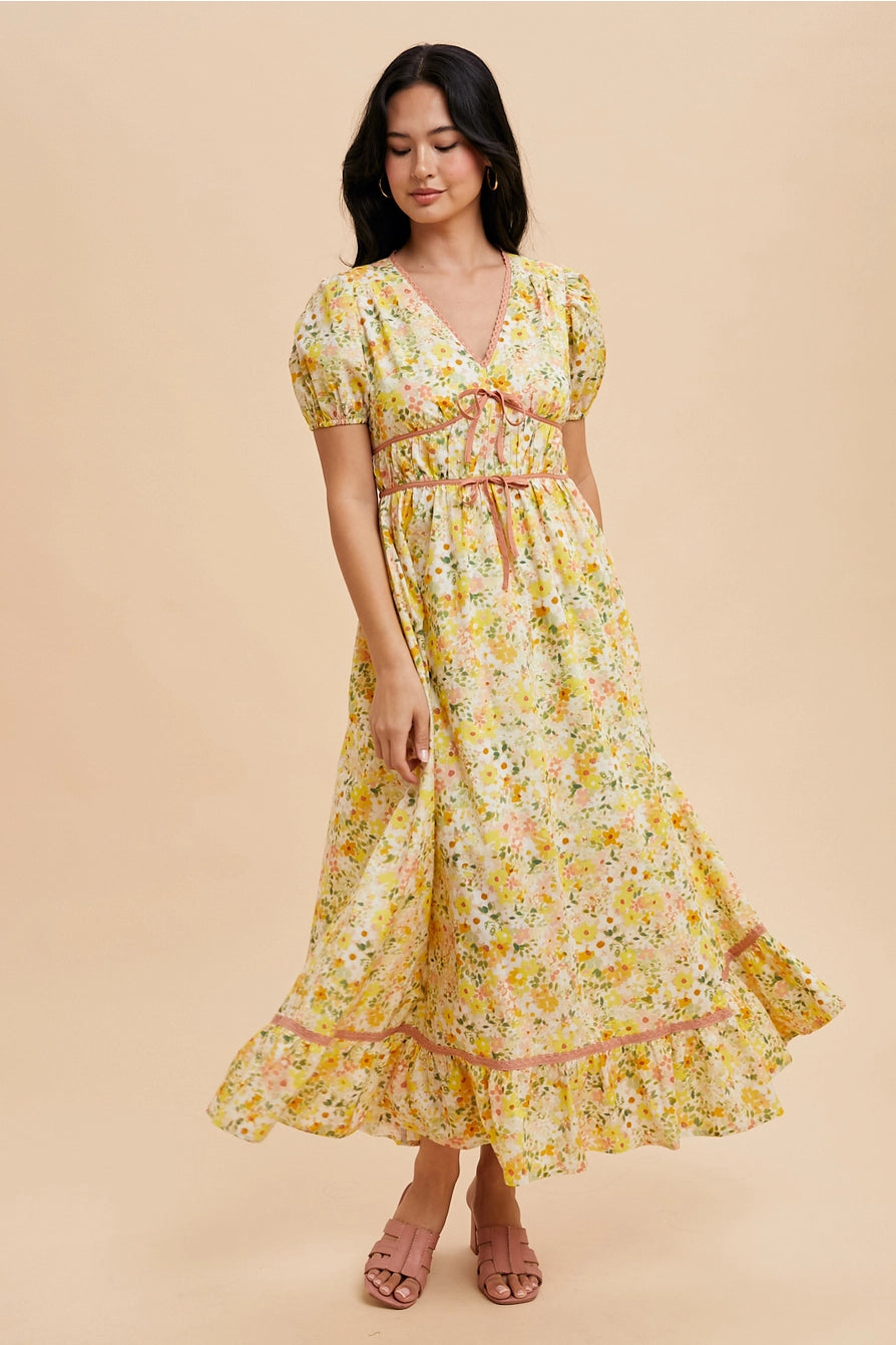 The Bella| Floral Bow Detail Maxi Dress