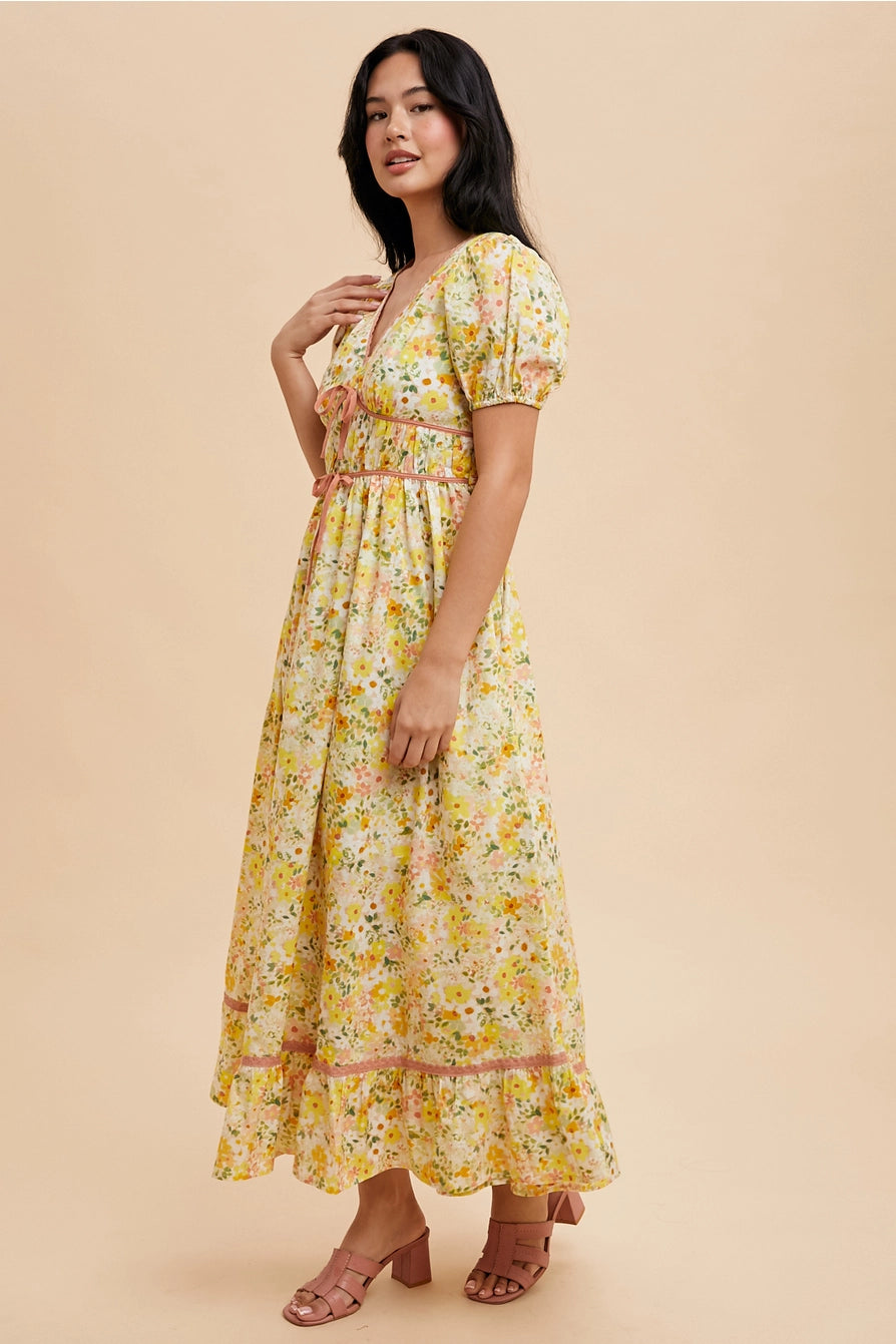The Bella| Floral Bow Detail Maxi Dress