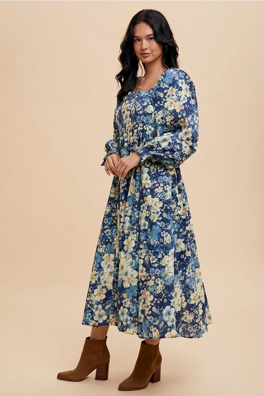 The Kinsley| Midnight Floral Square Neck Maxi