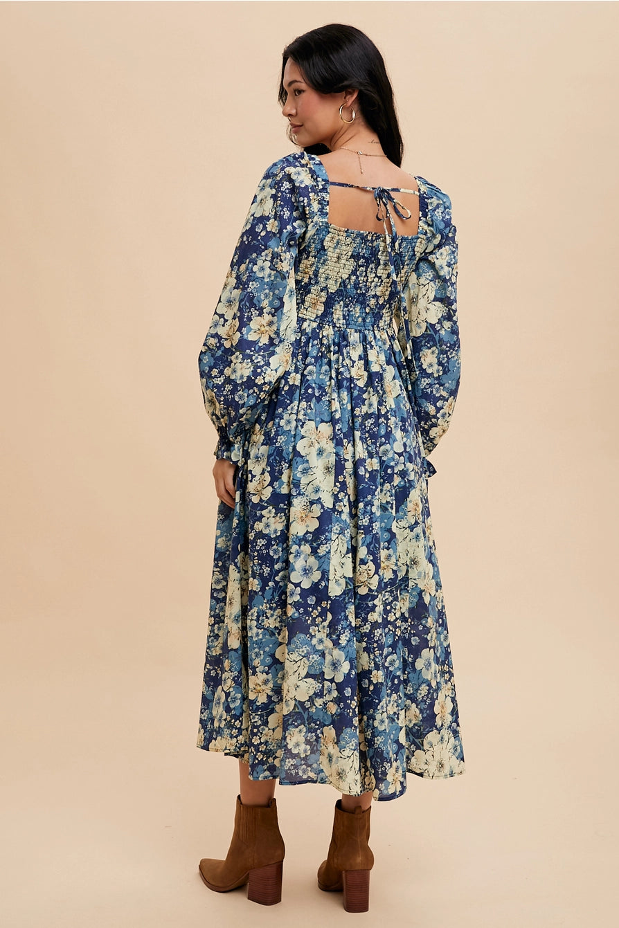 The Kinsley| Midnight Floral Square Neck Maxi
