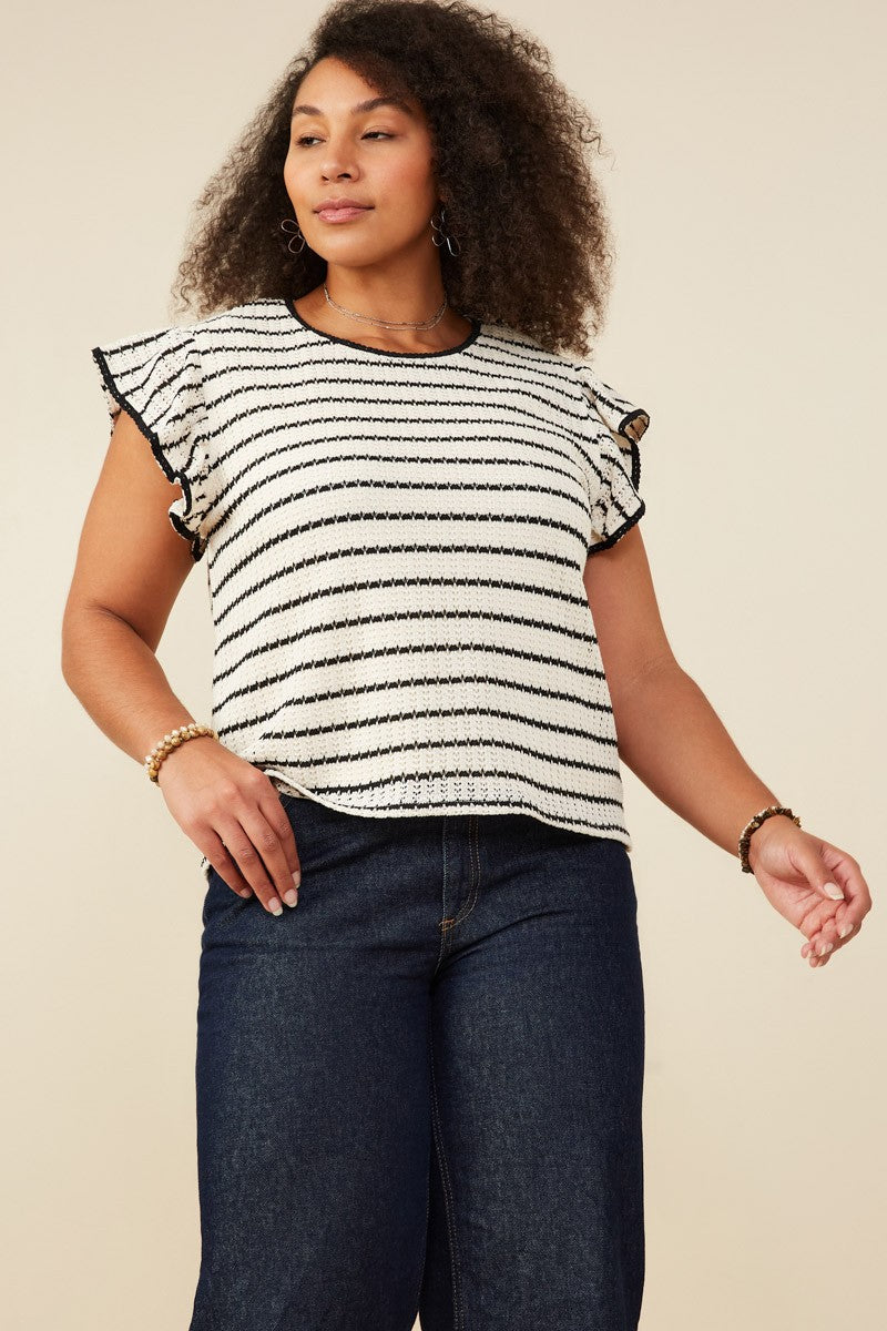 White and Black Striped Knitted Top