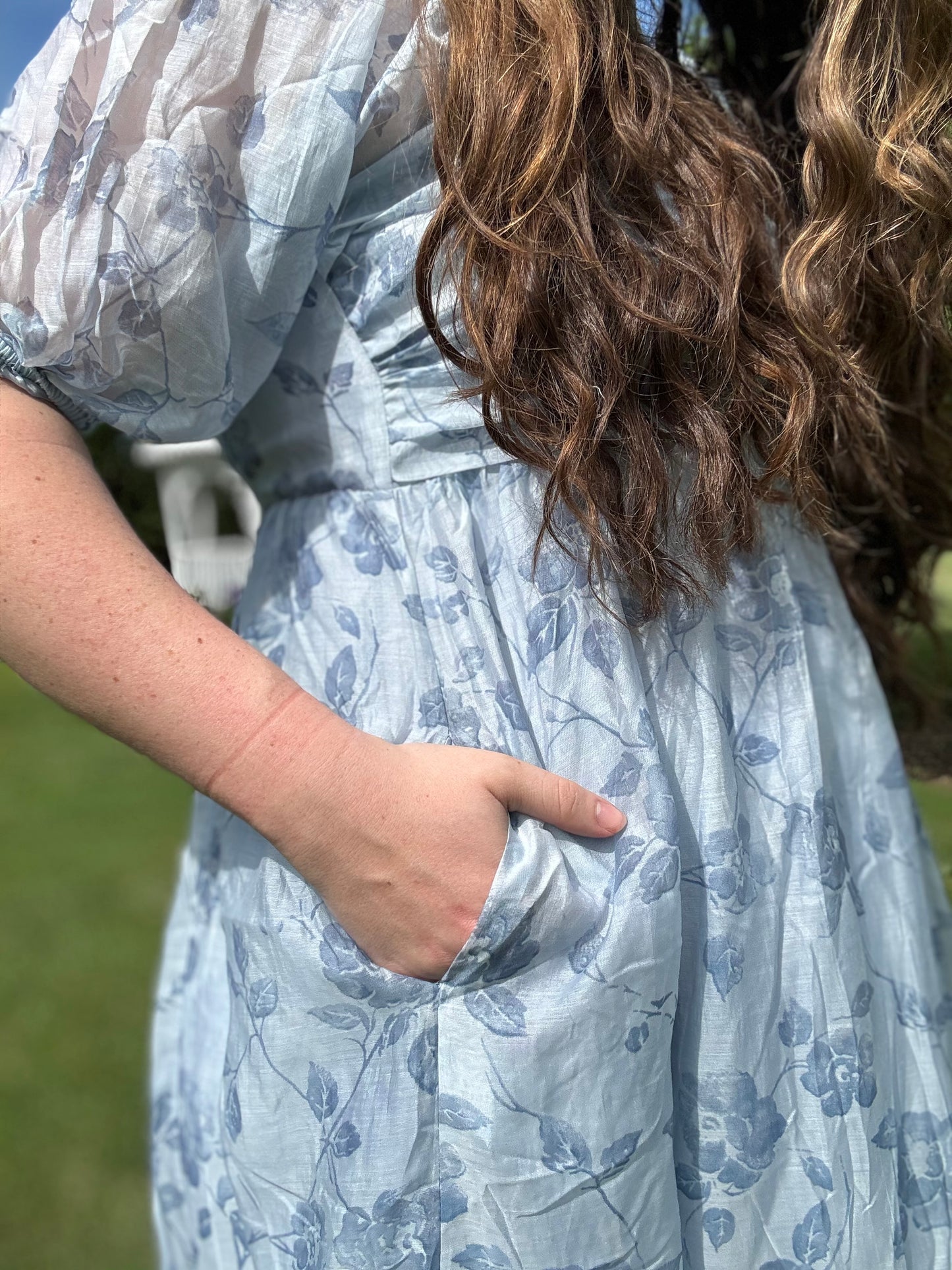The Charlotte| Blue Floral Pleated Midi Dress