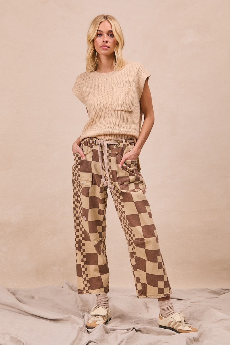 Checkered Board Printed Belt Bottoms