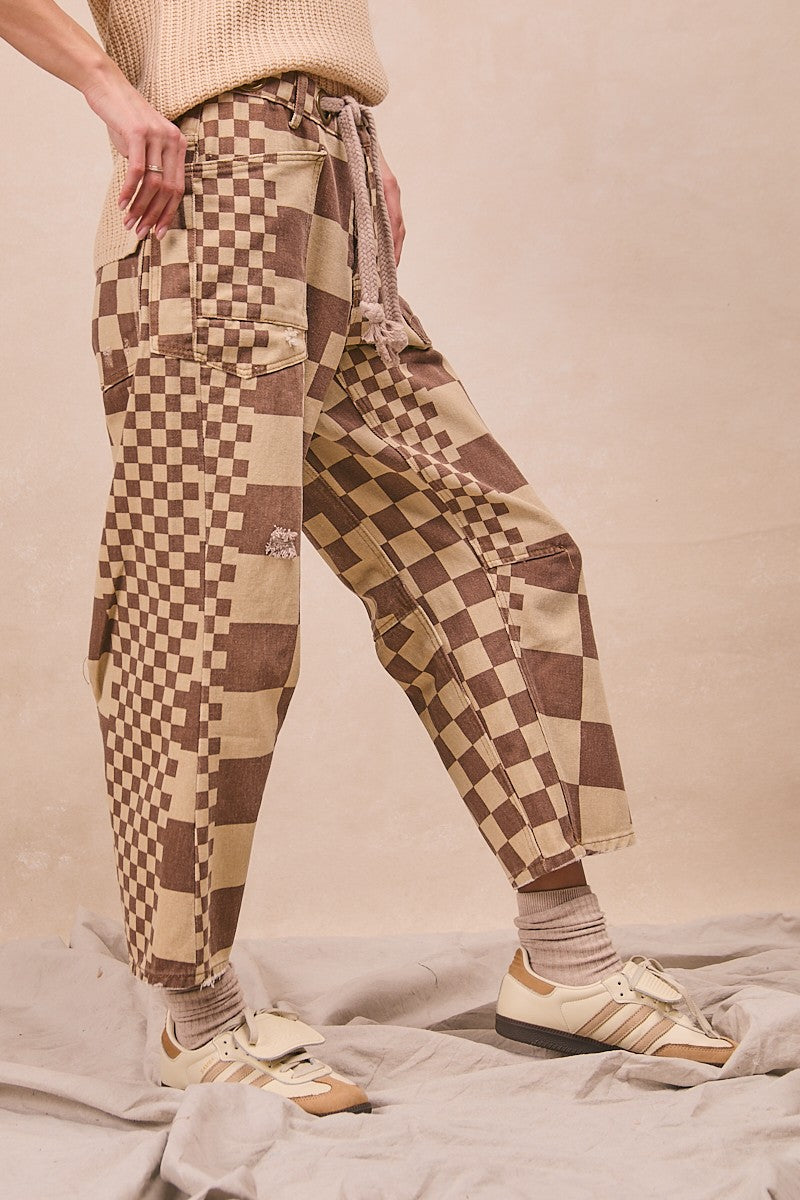 Checkered Board Printed Belt Bottoms
