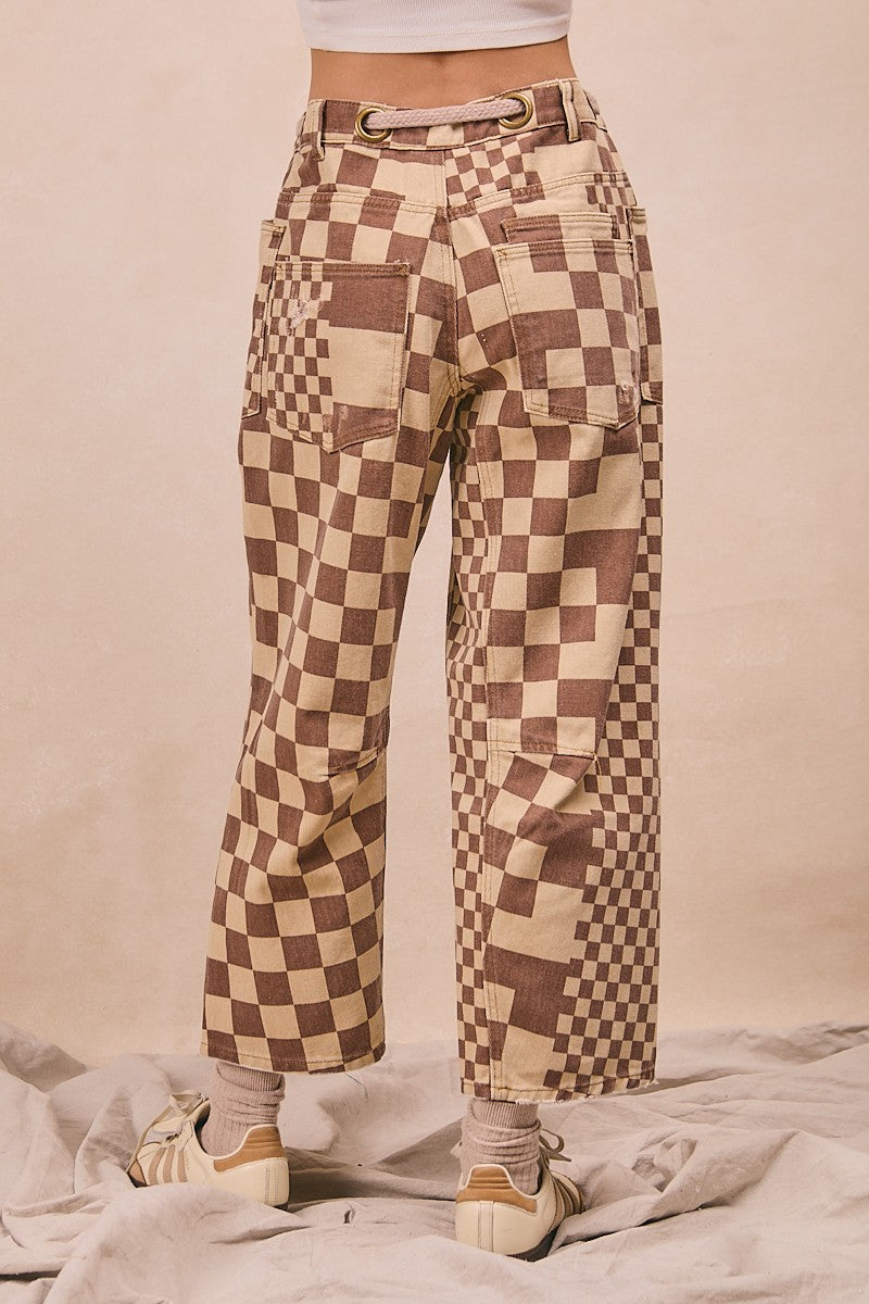 Checkered Board Printed Belt Bottoms