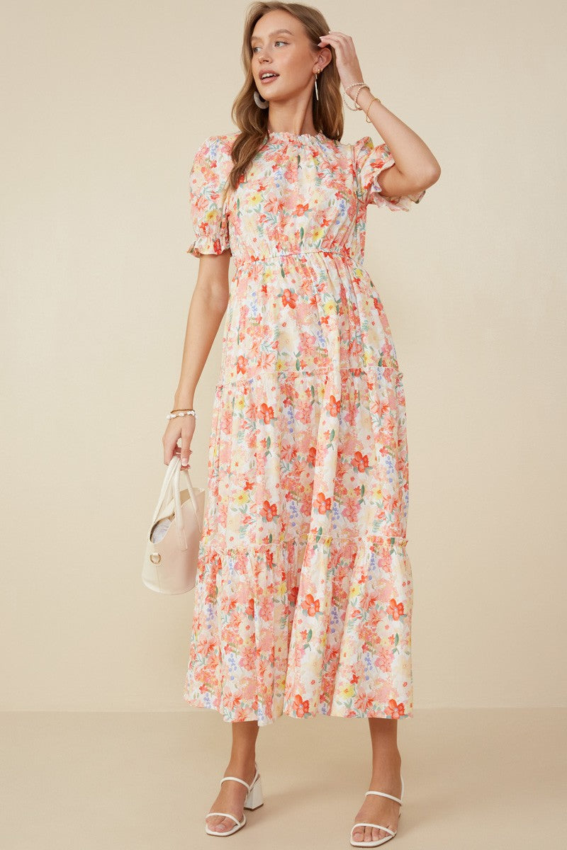 The Rachel| Floral Puff Tiered Maxi Dress