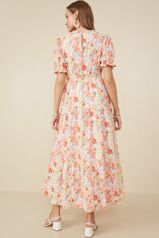The Rachel| Floral Puff Tiered Maxi Dress