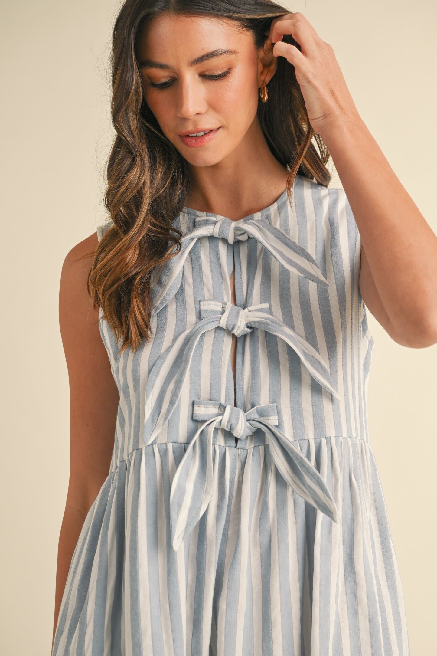 The Blake| Vertical Striped Front Bow Mini Dress