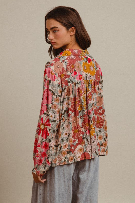 Rose Woven Floral Printed Top