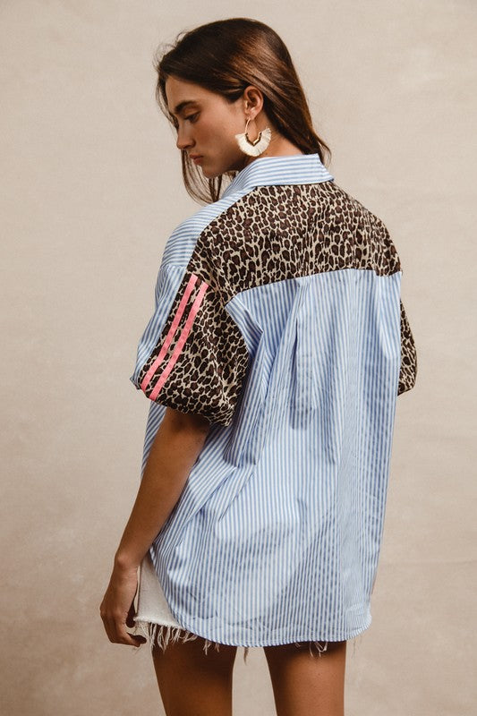 Stripe Pattern Leopard Top