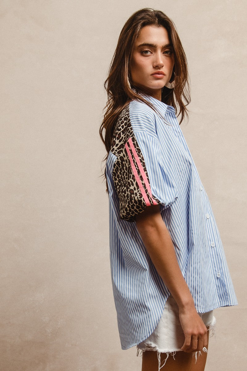 Stripe Pattern Leopard Top
