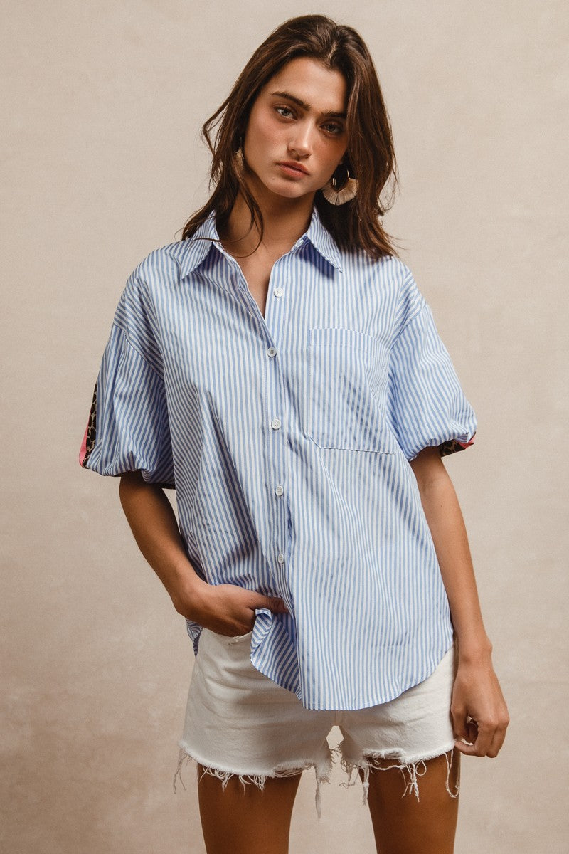 Stripe Pattern Leopard Top