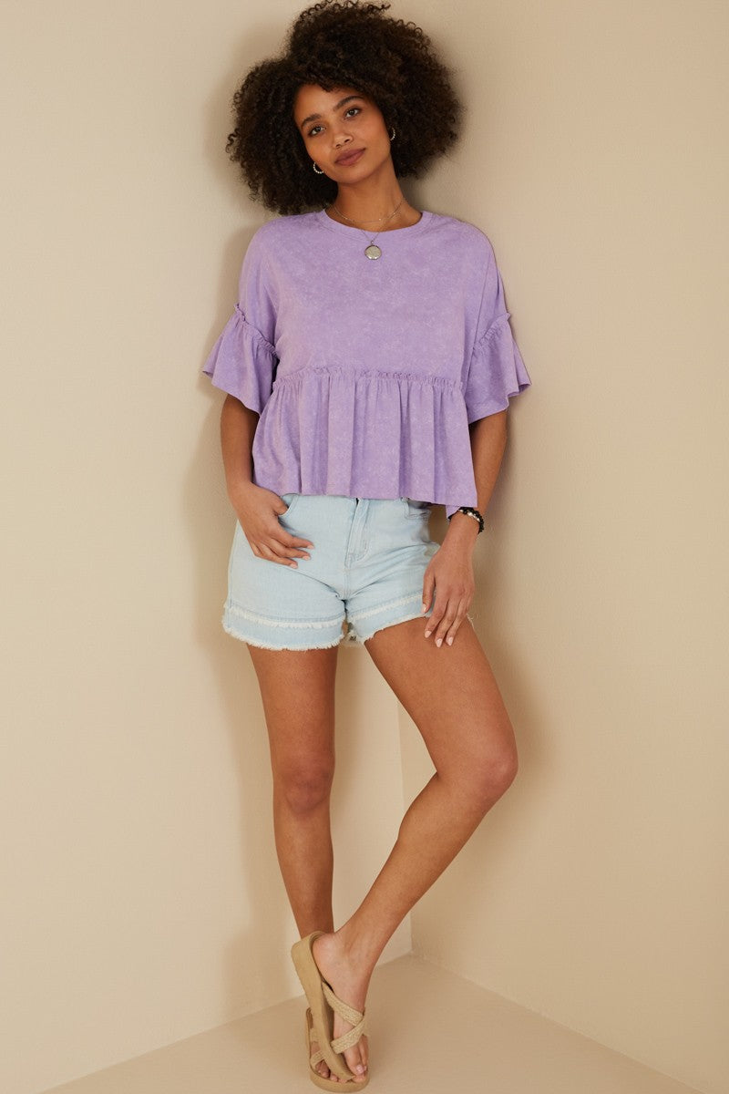 Lavender Ruffled Washed Knit Top