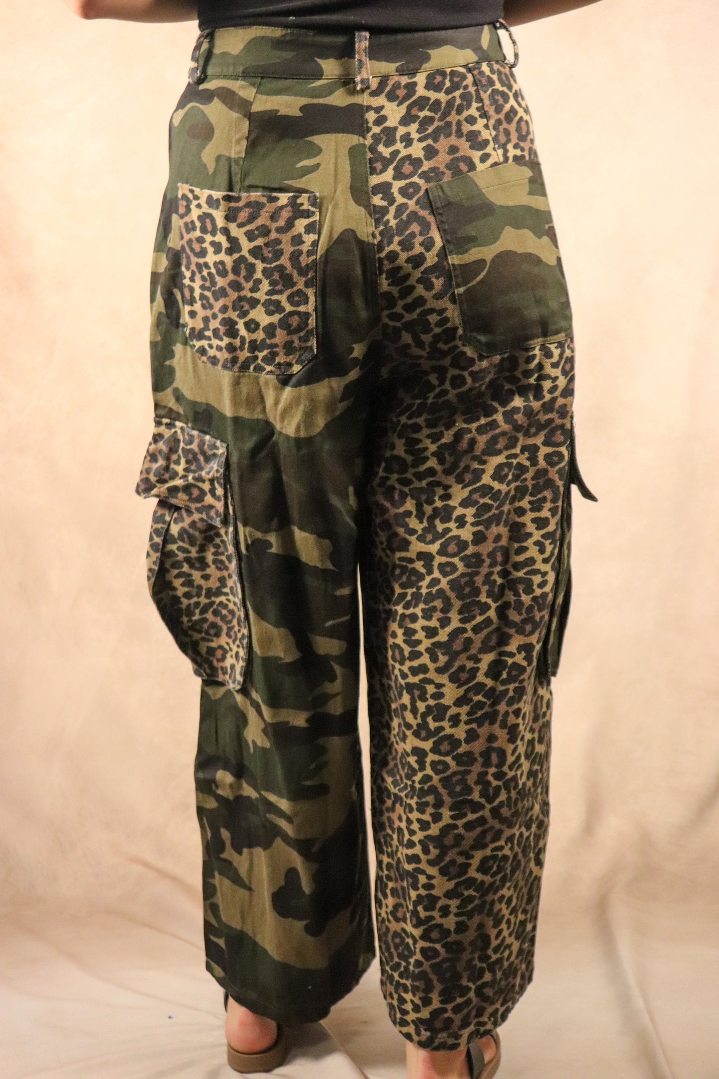 Leopard and Camo Mixed Cargo Pocket Pants