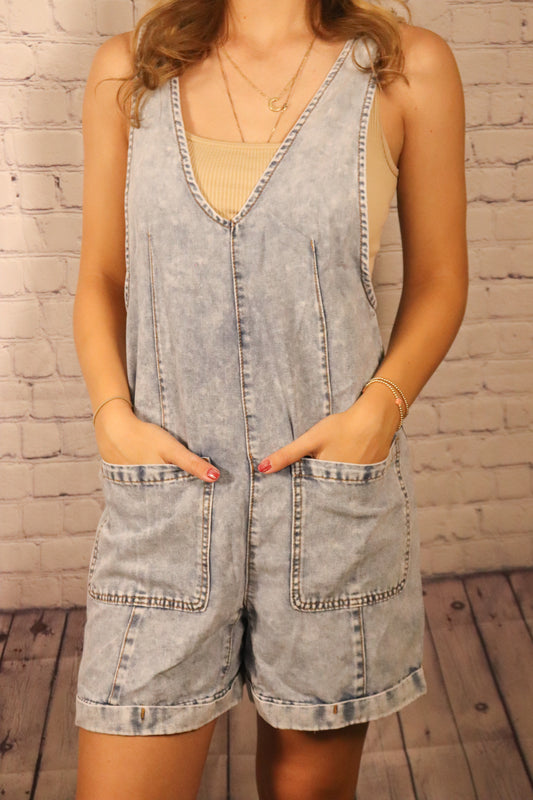 Washed Denim Romper