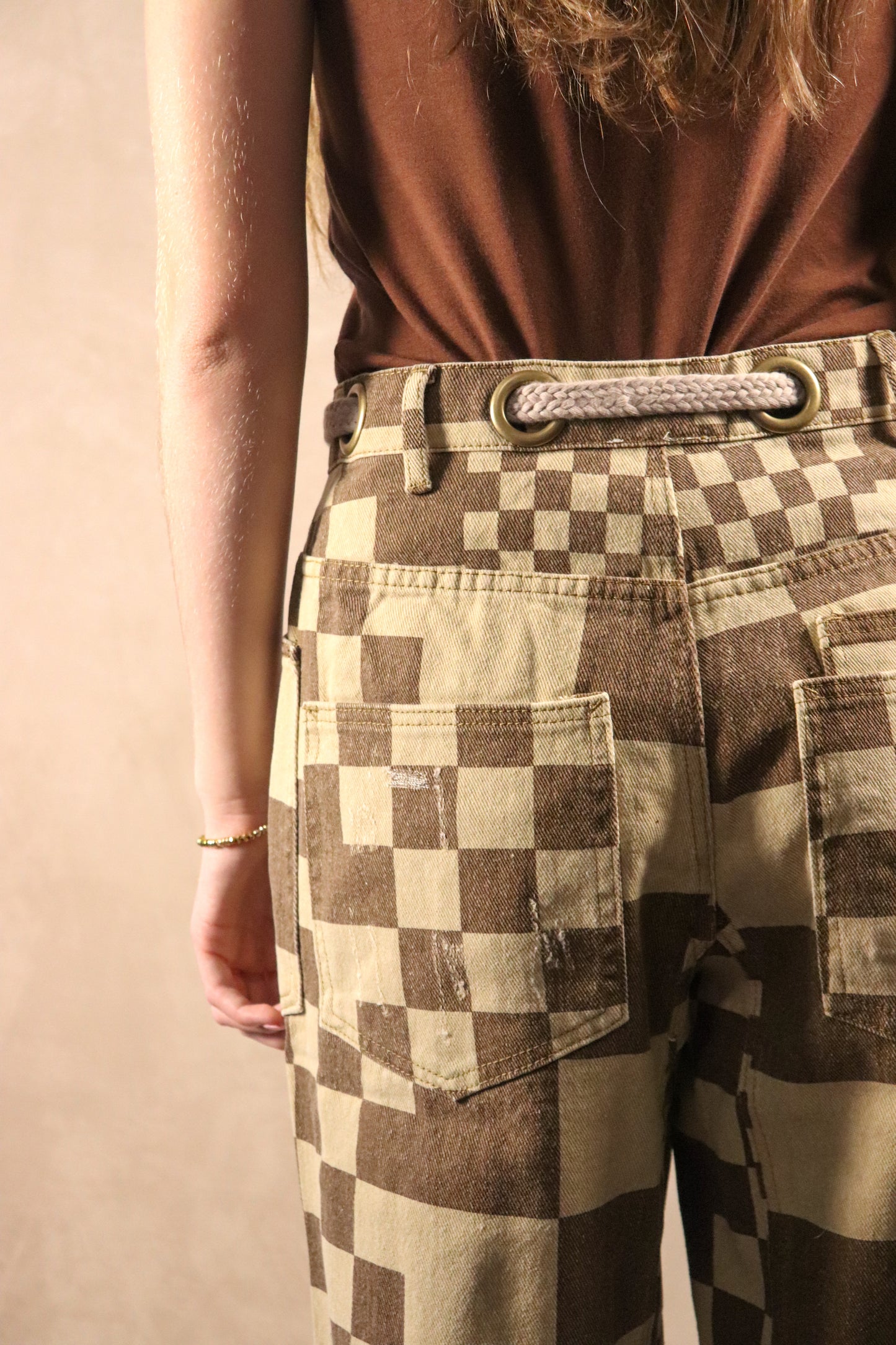 Checkered Board Printed Belt Bottoms