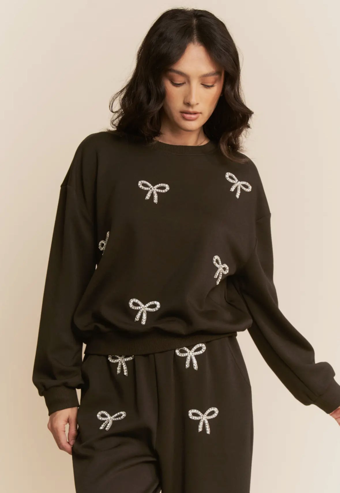 Black Bow Sweatshirt Set