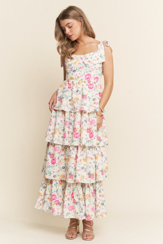 The Jessie| Peony Pink Floral Tiered Maxi Dress