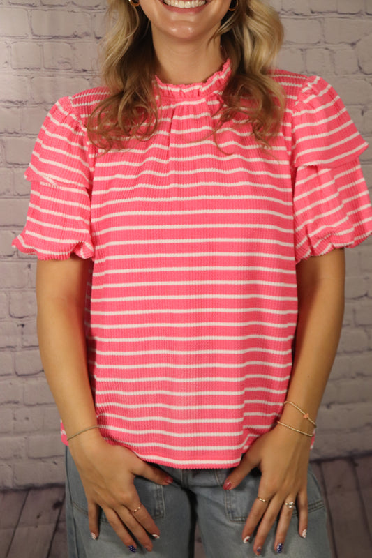 Pink Textured Striped Top