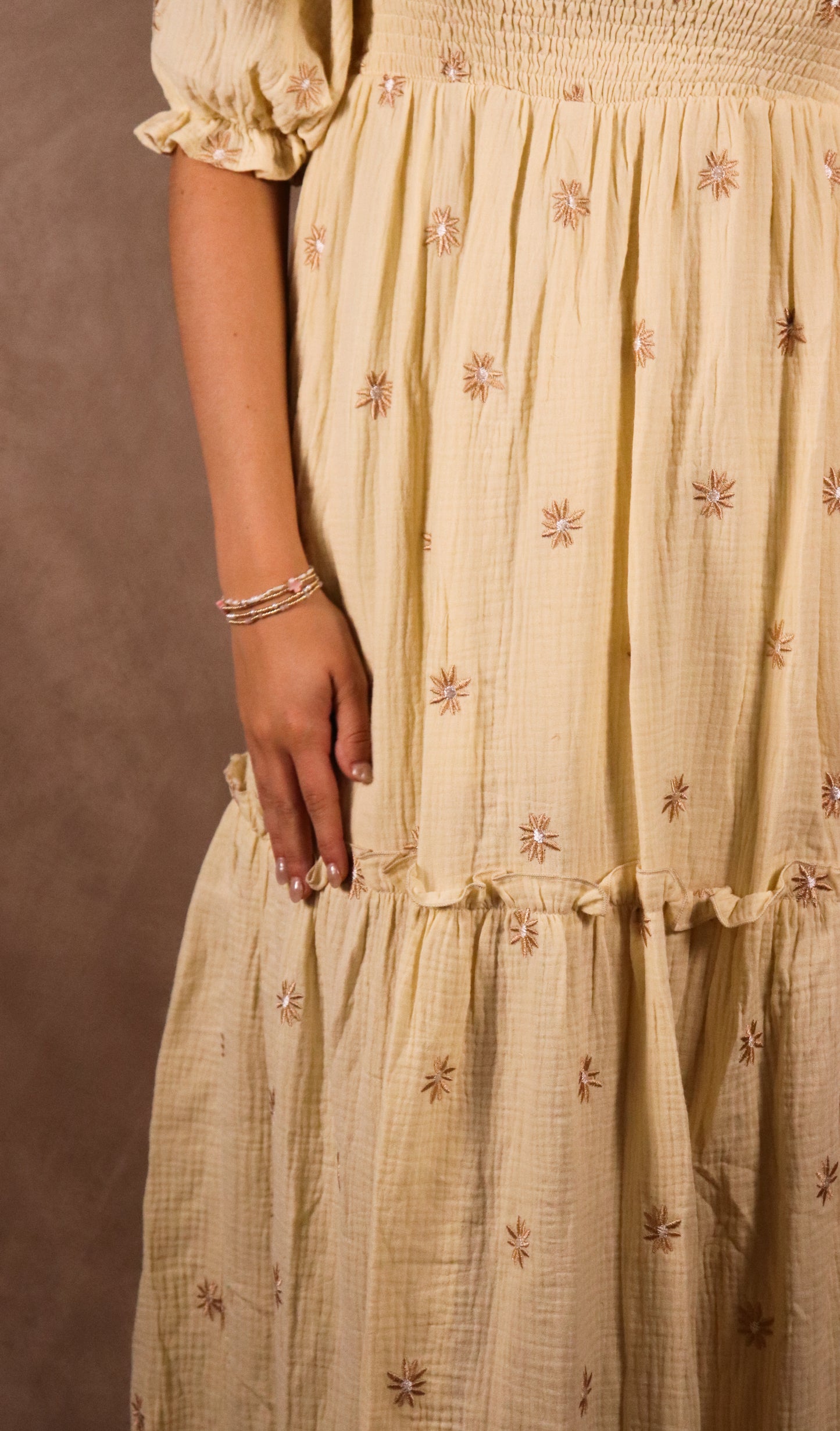 The Bailey| Cream Floral Embroidered Tiered Maxi Dress