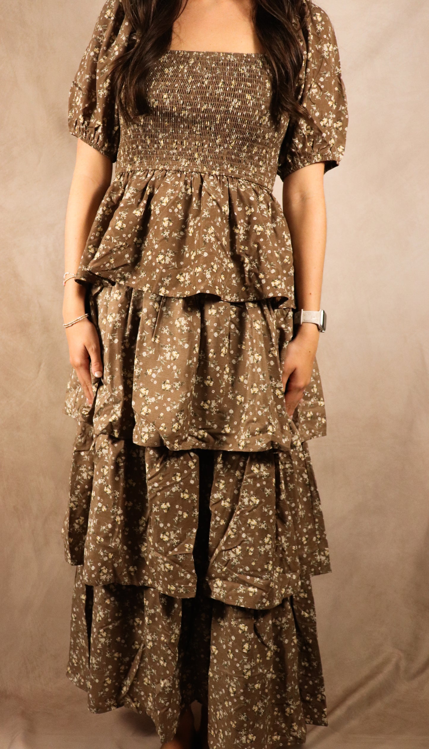 The Victoria| Mocha Square Neck Smocked Maxi Dress