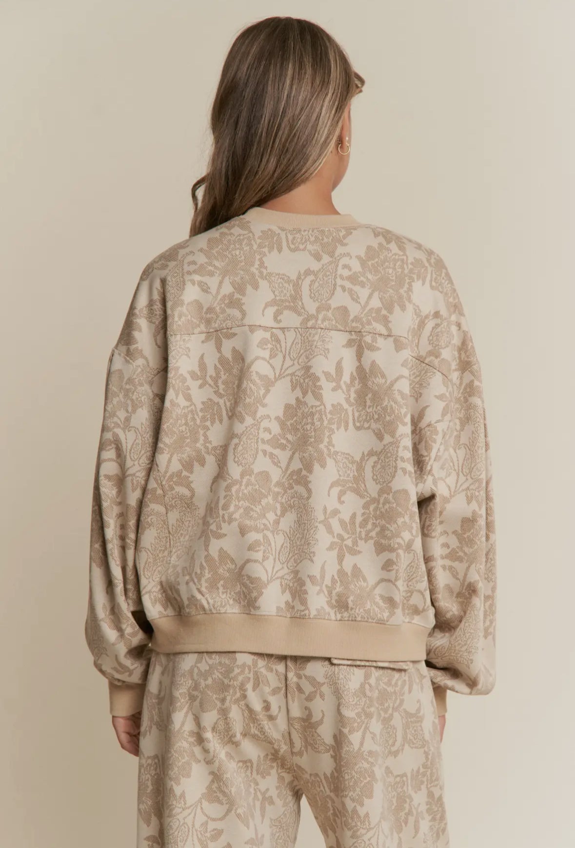 Beige Floral Print Pullover