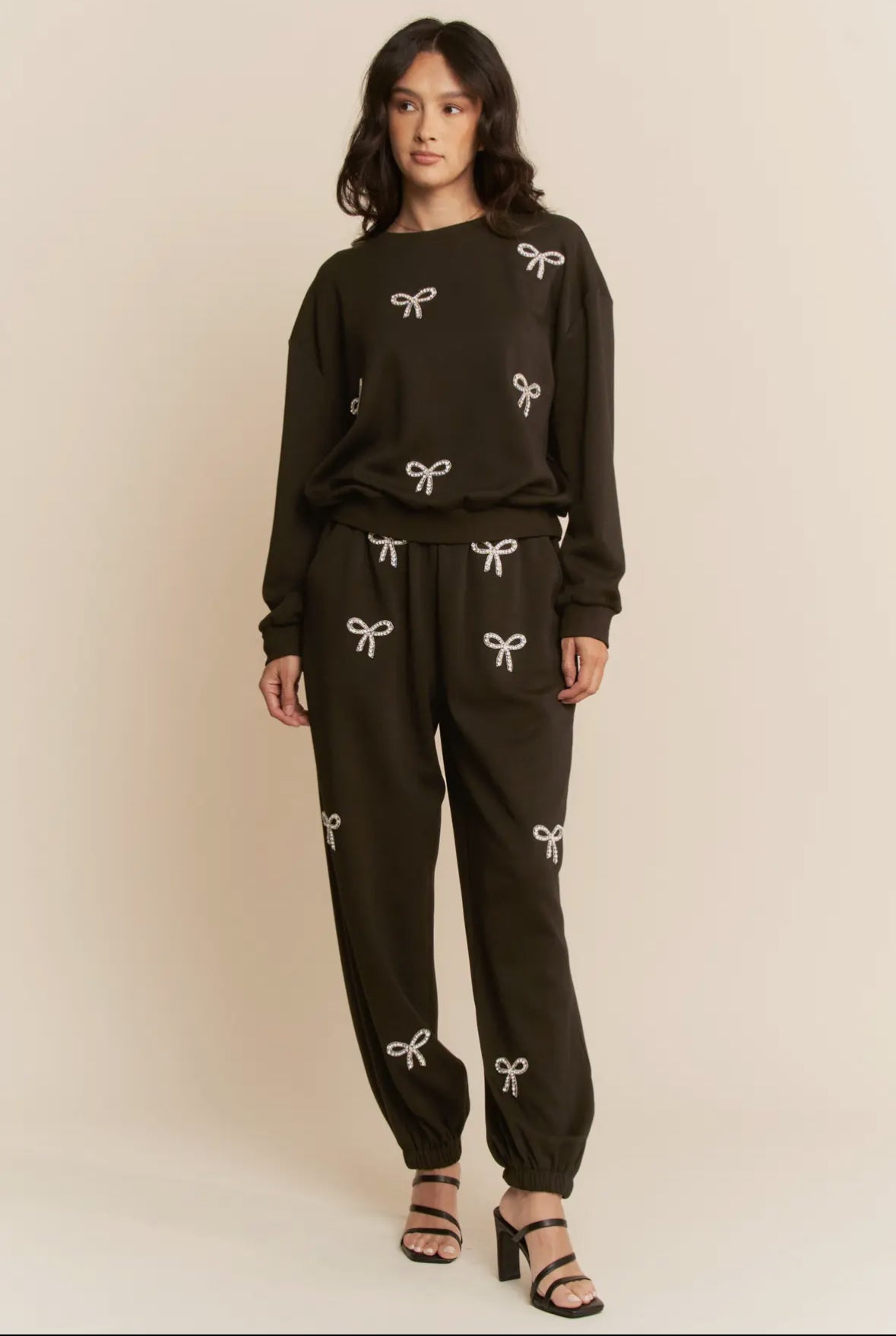 Black Bow Sweatshirt Set