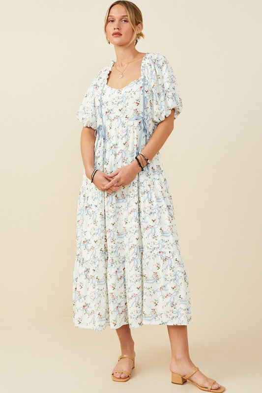 The Delilah| Ribbon Floral Puff Sleeve