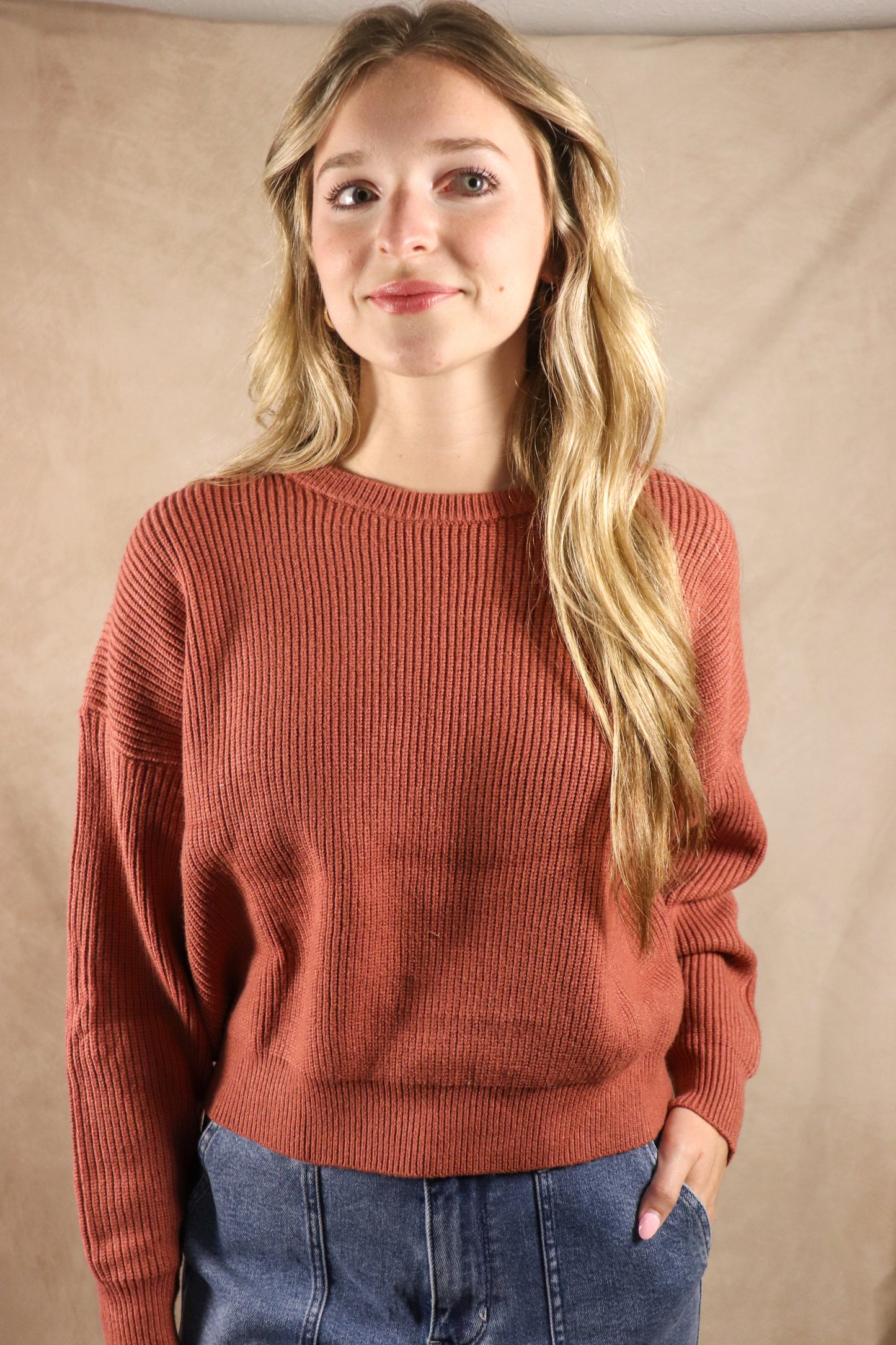 Terracotta Sweater with Satin Back Tie