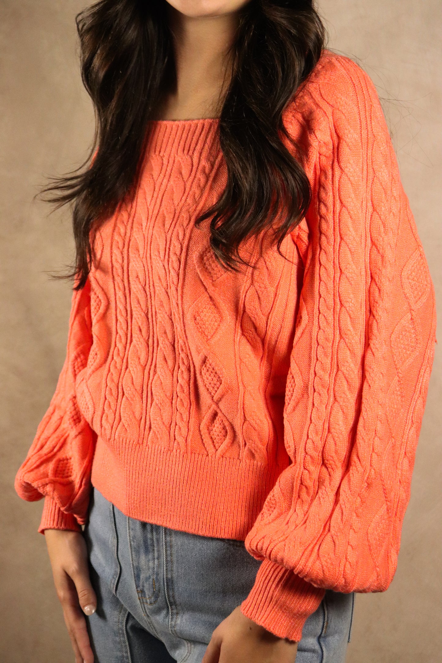 Coral Knit Square Neck Sweater