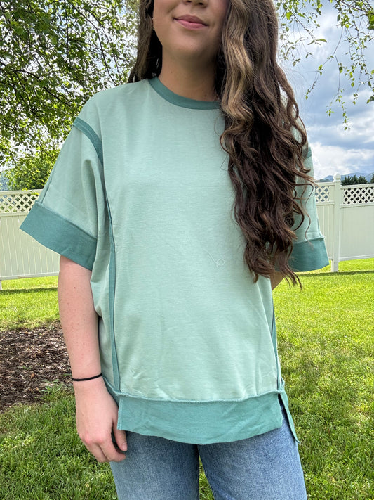 Smoke Green Raw Seam Half Sleeve Shirt