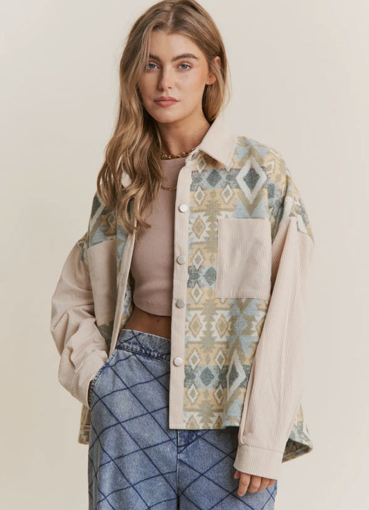 Aztec Pattern Color Block Jacket
