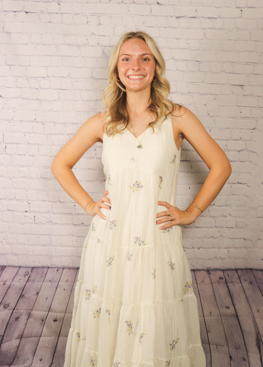 The Georgia| Floral Embroider Tiered Maxi Dress
