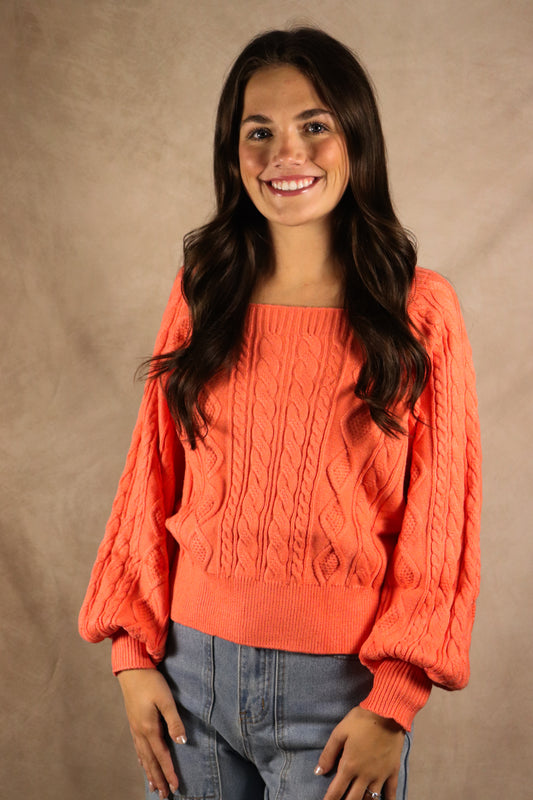 Coral Knit Square Neck Sweater