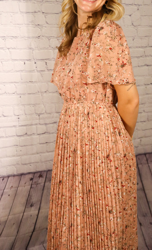 The Oaklee| Pleated Floral Midi Dress